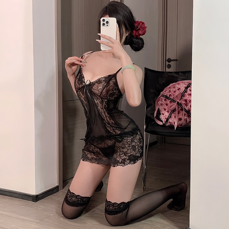 엄선된 섹시 속옷, 매혹적인 레이스 중공 섹시 잠옷, 클래식 패션 핫 힙 스커트 유니폼