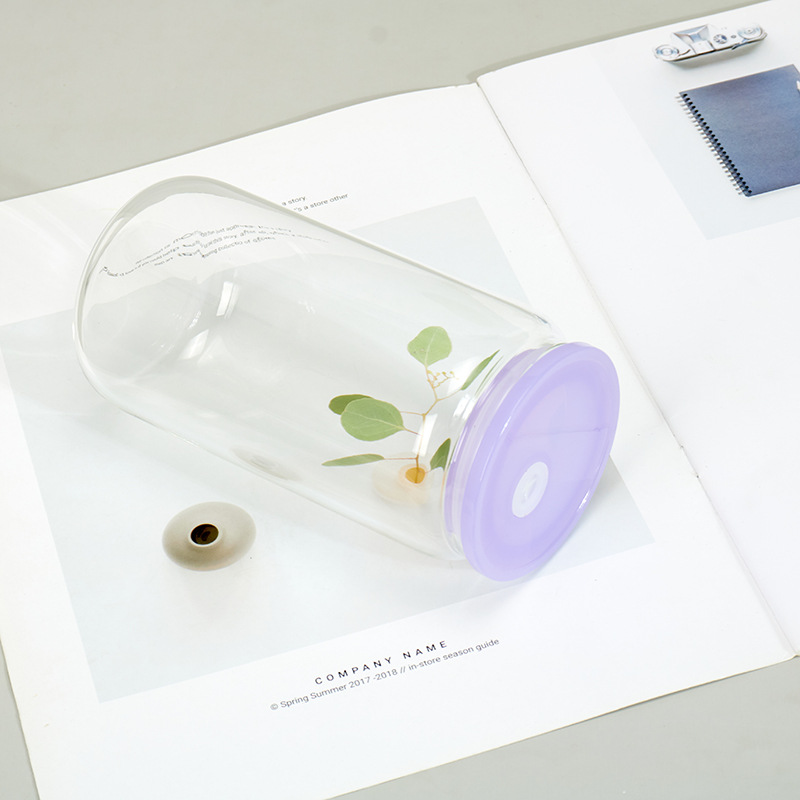 Cross-border Mason Cup sublimación de una sola capa gruesa transparente borosilicato cubierta de color de vidrio taza de agua cubierta de bambú paja al aire libre