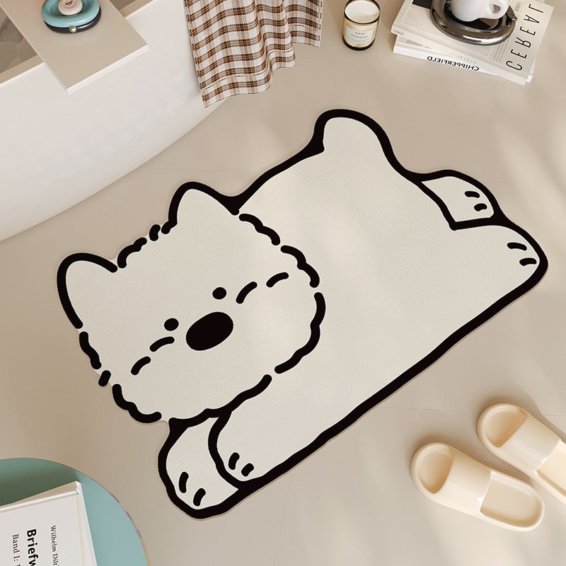 Cartoon Cute West Highland Puppy Bathroom Toilet Diatom Mud Floor Mat Entrance Door Decorative Foot Mat Dropshipping