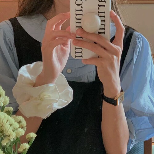 Korean style fever hair band cream blue double-layer large intestine circle high-end hair rope low ponytail hair accessories new style for women
