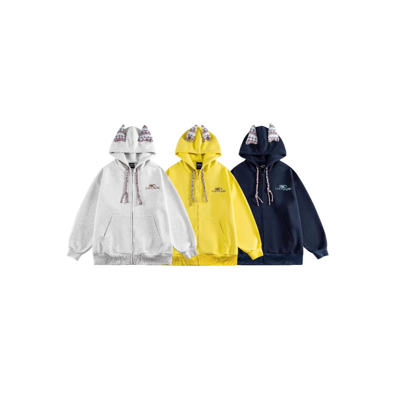 Mr. Song Design Sense Cute Horned Hooded Cardigan Sweater Men's and Women's Couple's Casual Loose Korean Style Outer Top Mr. Song Design Sense Cute Horned Hooded Cardigan Sweater Men's and Women's Couple's Casual Loose Korean Style Outer Top