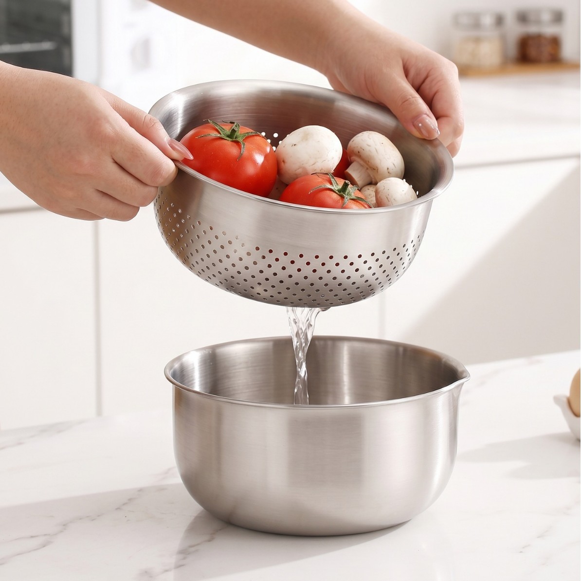 Cross-Border 304 Stainless Steel Separate Bowl and Basin Set for Home Kitchen, Multi-Purpose Basin for Draining, Washing Vegetables, and Beating Eggs