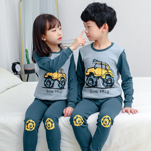 Children's warm home clothes two-piece set, size 100-160, boys and girls pajamas set supports one-piece drop shipping