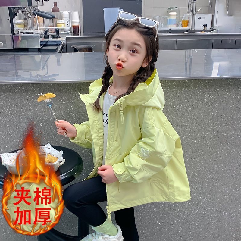 Girls' padded sports jacket, autumn and winter thickened hooded casual windbreaker, 2025 new model, warm clothing for older children