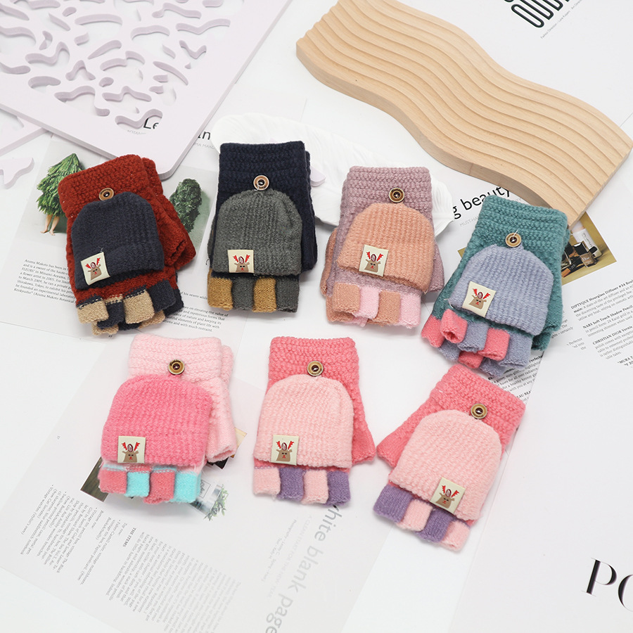 Guantes de invierno de medio dedo para niños niños niños niños niñas estudiantes lindos guantes de peluche de dibujos animados