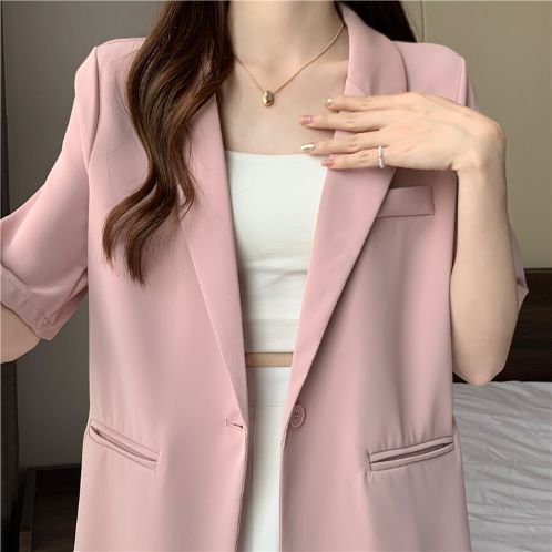Lightweight Women's Summer Blazer Korean Style Casual Suit Jacket_voghion.com