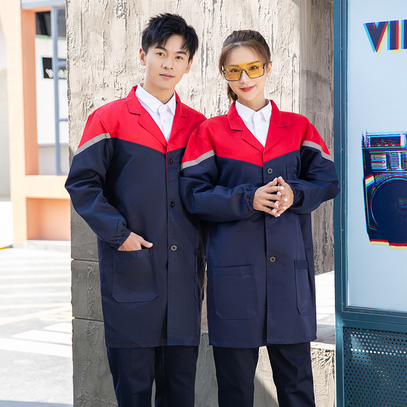 Chaqueta azul larga ropa de trabajo ropa de hombre primavera y otoño ropa de protección laboral manejo grueso resistente al desgaste personalizado bordado blanco sucio