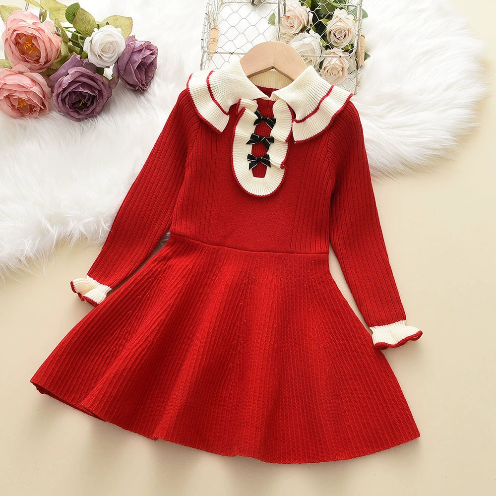 Children's demi-season skirt with bow, small princess costume, knitted sweater dress, western style