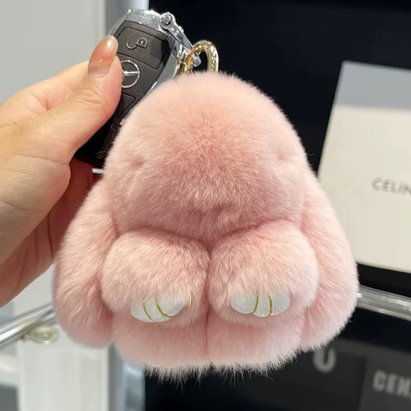 Genuine cute Rex rabbit fur doll bunny car keychain pendant mini bag plush decoration rabbit