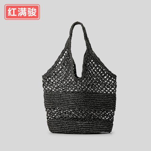 春夏镂空编织包女纯手工纸绳网兜度假草编包小众单肩包跨境
