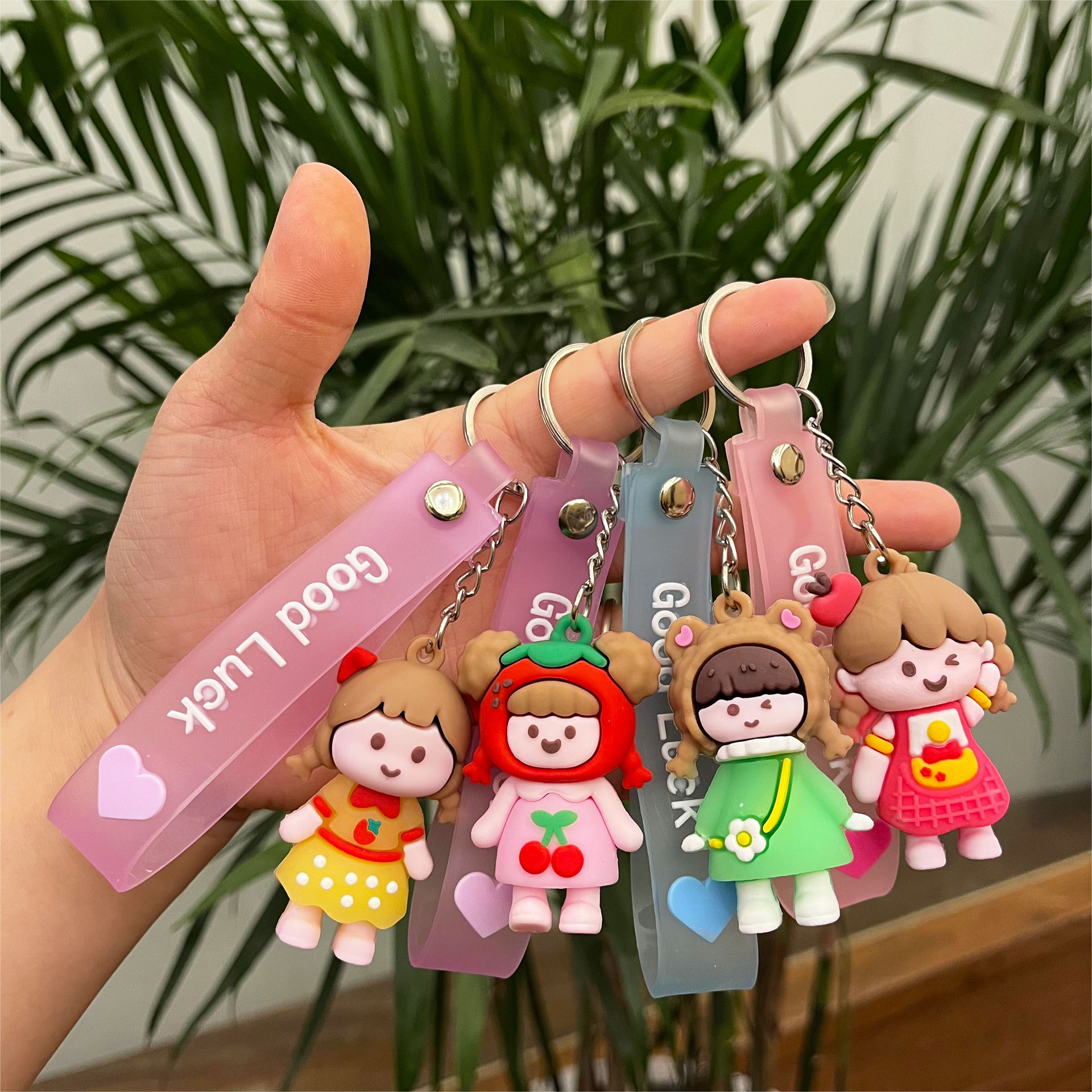 Nuevo estilo creativo de goma suave dibujos animados mochi niña llavero bolso colgante llavero de coche pequeño regalo fábrica al por mayor