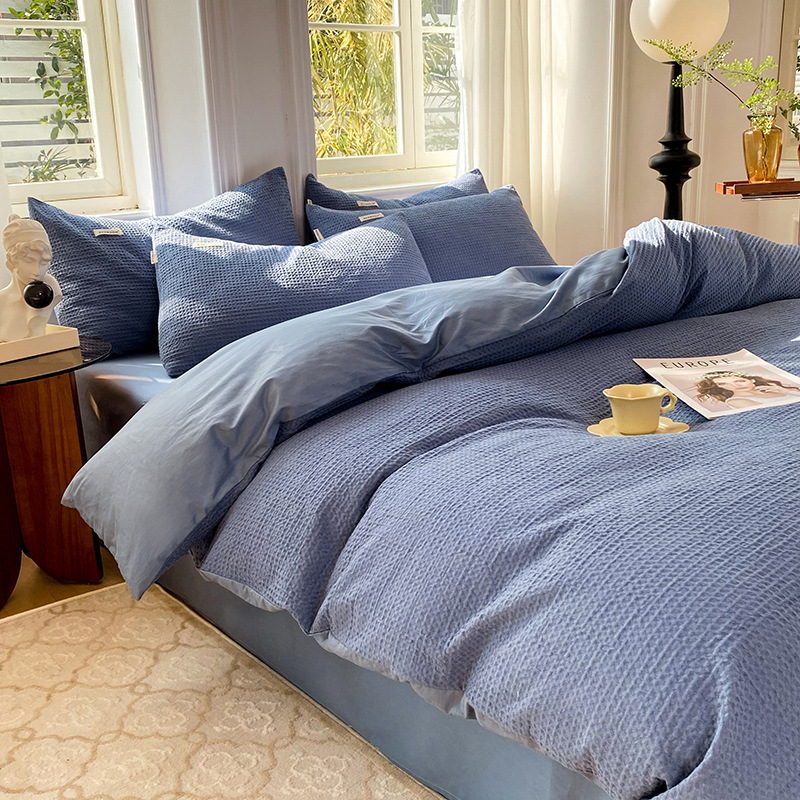 Clase A de alta gama de algodón waffle de cuatro piezas de algodón japonés waffle hoja de cama cubierta del edredón ins ropa de cama de algodón puro