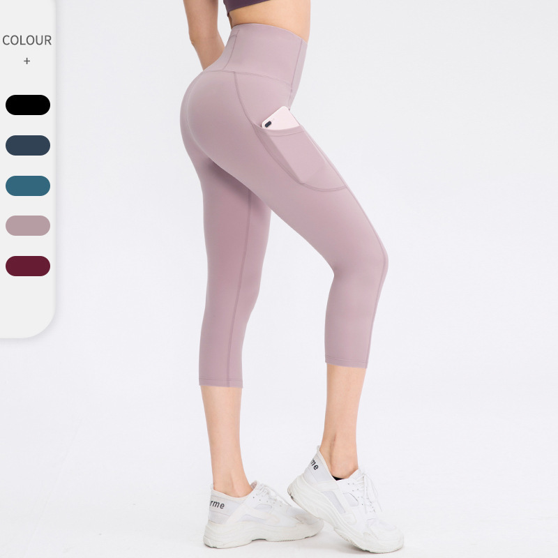 Naked Double-sided Skin-friendly Yoga Cropped Pants Pocket Women's Stretch Tight Hip Fitness Running Pants 02338 Naked Double-sided Skin-friendly Yoga Cropped Pants Pocket Women's Stretch Tight Hip Fitness Running Pants 02338