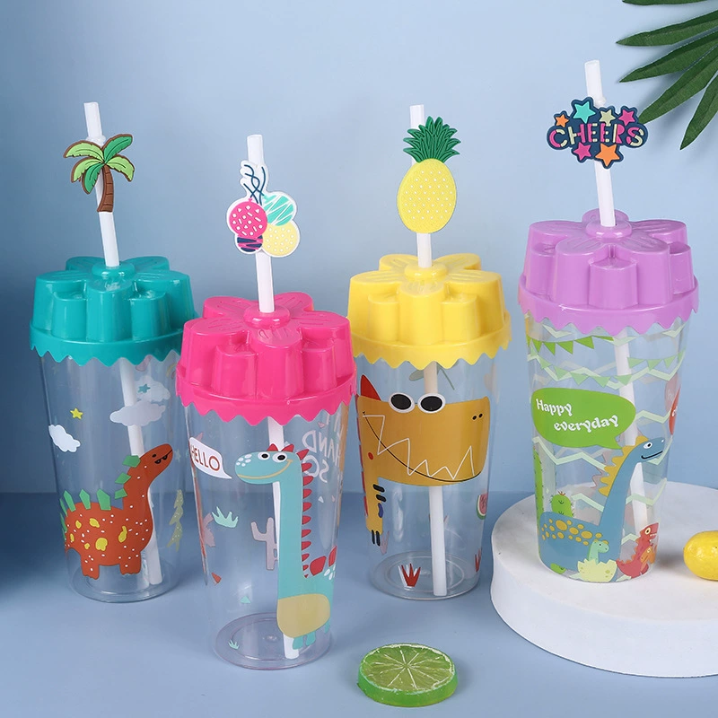 Чистая красная мода милый маленький динозавр напиток соломинка для питья чашка 400 мл/600 мл прозрачная пластиковая чашка оптом