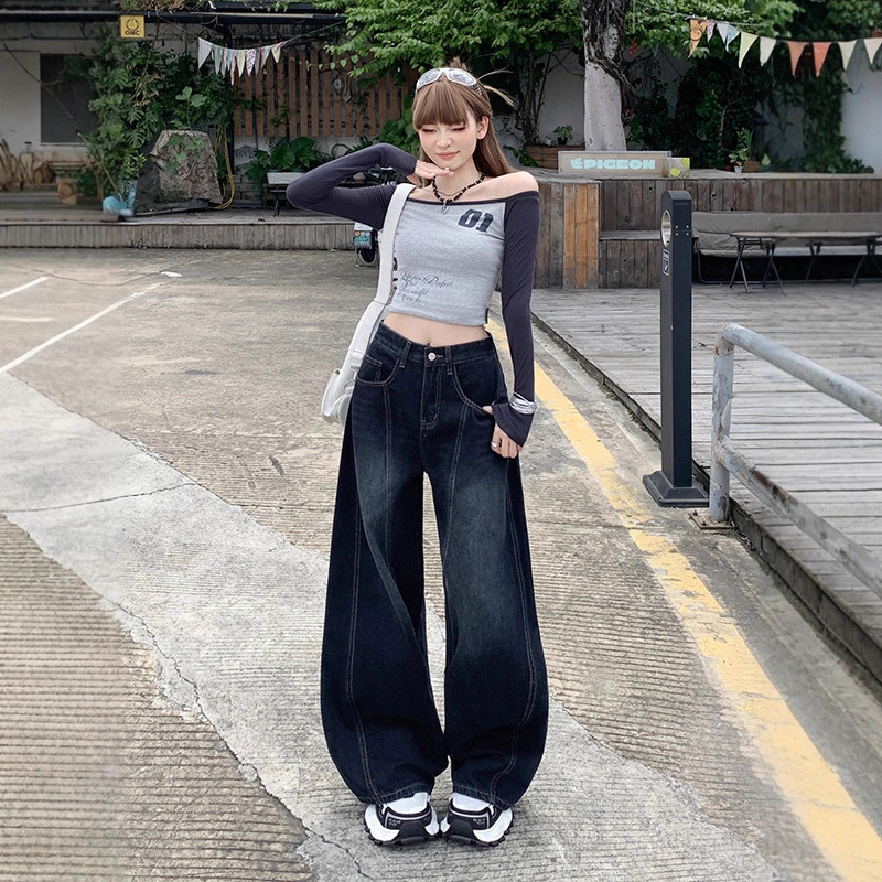 American Retro Wide-Leg Jeans for Women, Suitable for Pear-Shaped Body, Loose Wide-Leg Pants for Petite Women