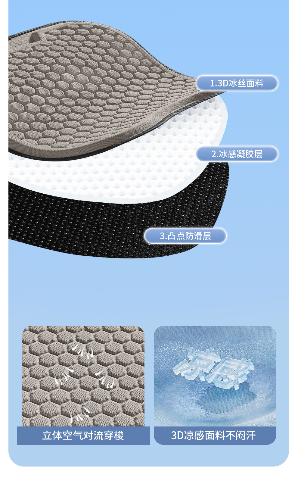Car Seat Cushion Summer Cooling Gel Pad Single Piece All-Season Universal Seat Pad Ventilated Breathable Butt Cushion Car Pad