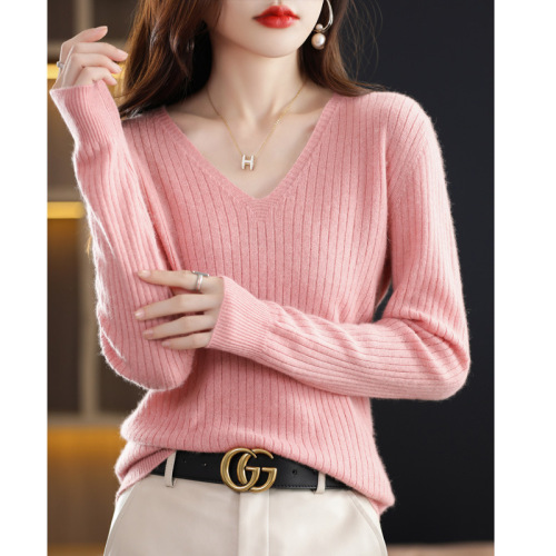 New style sweater for women, pullover V-neck sweater, long-sleeved short, versatile solid color bottoming shirt, foreign style inner top