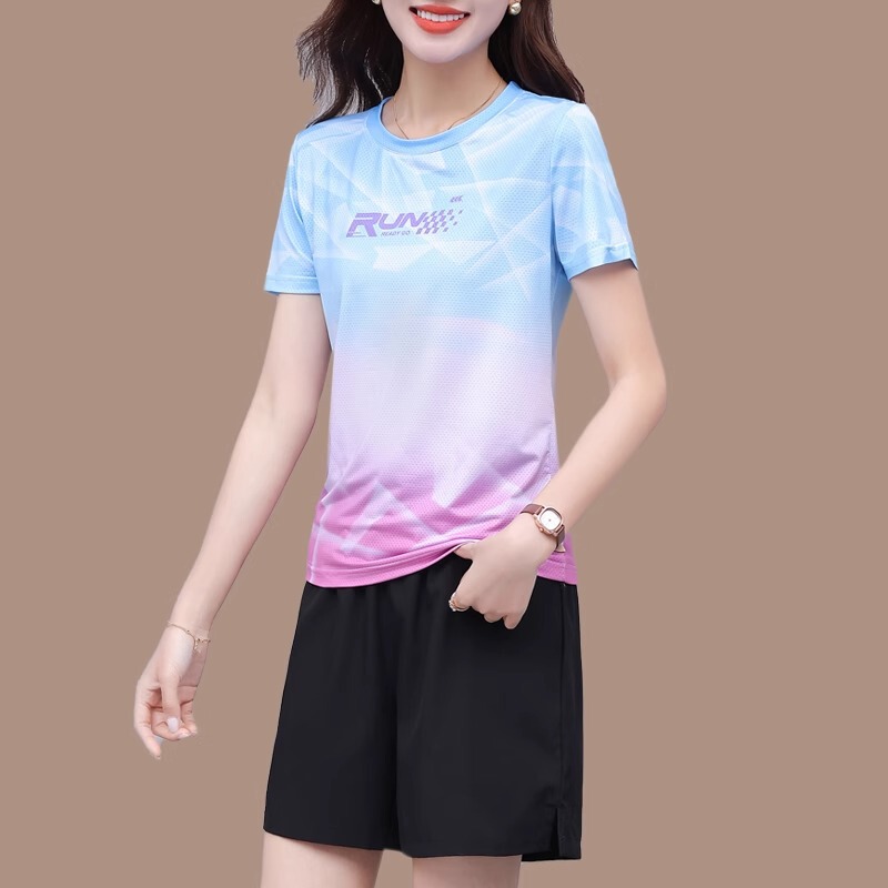 Ice Silk Running Sports T-Shirt Women's Summer Thin Age-Reducing Slimming Look Large Size Casual Mesh Breathable Quick-Drying Single Top