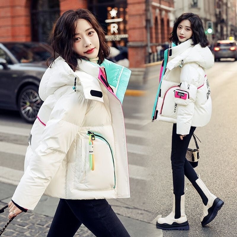 2025 Popular White Duck down Jacket for Women, Winter Short Style, No-Wash Letter Glossy Thickeneded Bread Jacket on Sale