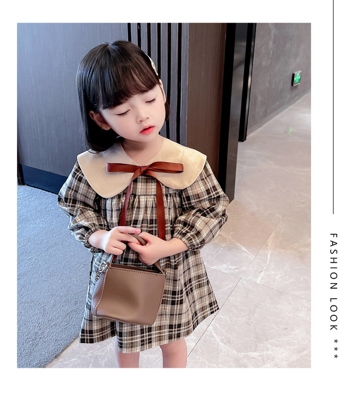 Filles Sprig ad 2023 nouveau bébé à la mode automne enfant poupée cou à carreaux robe de prix_voghion.com