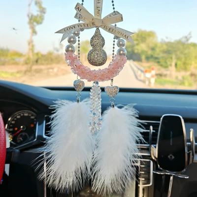 Car hanging New High-End Car Accessory for - pink-crystal-lily-of-the-valley-diamond-gourd-peach-heart-colored-diamond-feathers