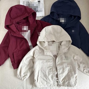 Children's Jacket 2025 Autumn Style Unisex Solid Color Hooded Windbreaker Baby Japanese Trendy Brand Pocket Parka