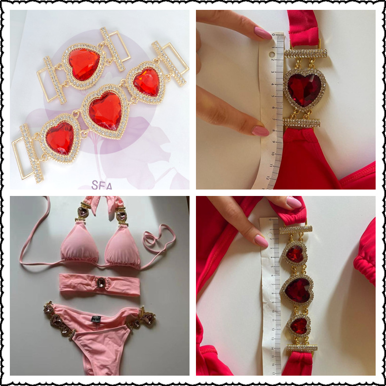 服装饰品比基尼金属镶钻爱心链条 泳装肩带&裤腰钻扣爱心型连接链