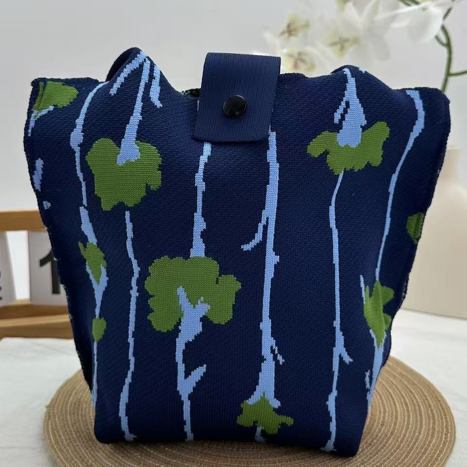 Geometric Knit Structured Large Capacity Basket Tote Bag 3
