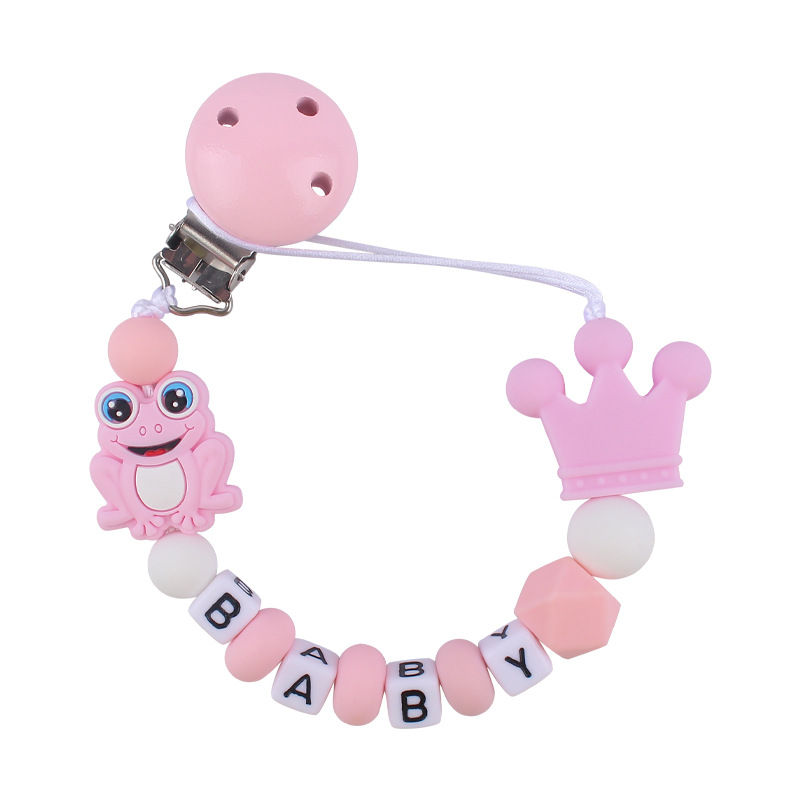 Suministros para bebés de dibujos animados animal Rana mordedor chupete cadena calmante bebé DIY mordedura de silicona chupete cadena anti-gota