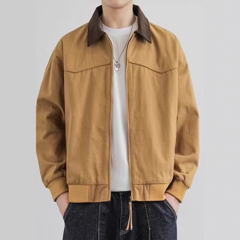 American Retro Color-Blocked Lapel Work Jackets for Men and Women in Autumn and Winter Couple Wear Casual Loose Baseball Jackets Trendy
