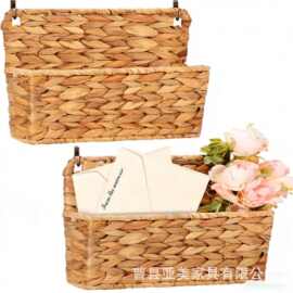 跨境水葫芦草编收纳篮挂墙植物标本干花收纳筐进门玄关钥匙杂物篮