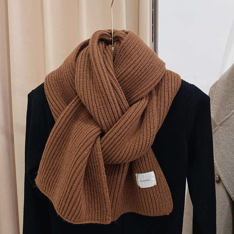 Korean Style Autumn and Winter Soft Knitted Wool Scarf for Women, Versatile and Warm, Pure Color Scarf for Students, Thickeneded Couple Coffee Color Korean Style Autumn and Winter Soft Knitted Wool Scarf for Women, Versatile and Warm, Pure Color Scarf for Students, Thickeneded Couple Coffee Color