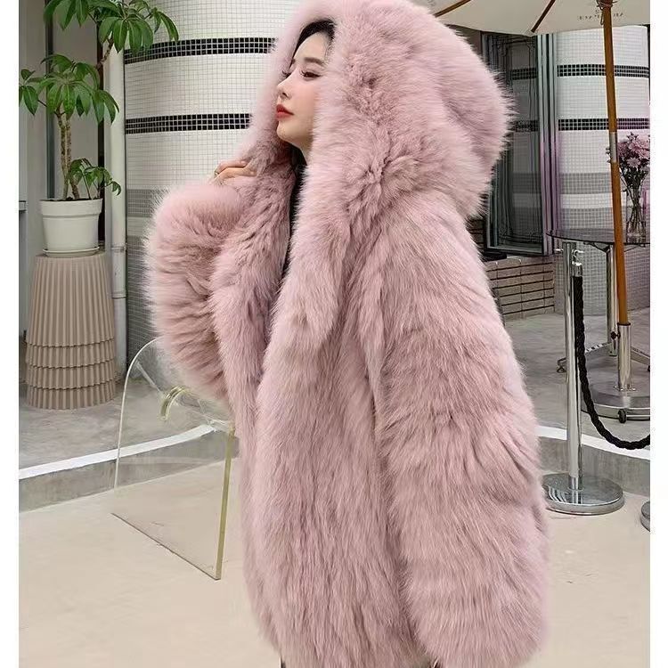 Lazy Style Imitation Fox Fur Coat for Women 2025 Winter New Hooded Loose Style Fur Coat Trendy Lazy Style Imitation Fox Fur Coat for Women 2025 Winter New Hooded Loose Style Fur Coat Trendy