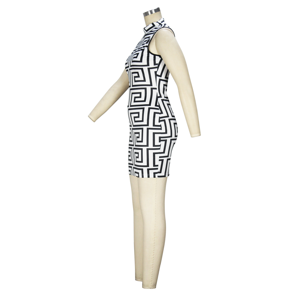 Pattern Floral Print Suit Skirt Sleeveless Turtleneck Dress Short Top Two-Piece Set
