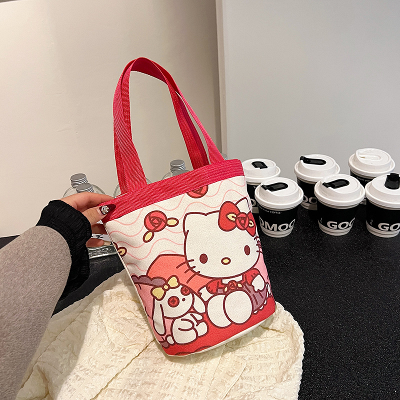 Cute graffiti bucket bag ins printed cylinder bag canvas lunch bag Korean style girl hand carrying lunch box mummy bag