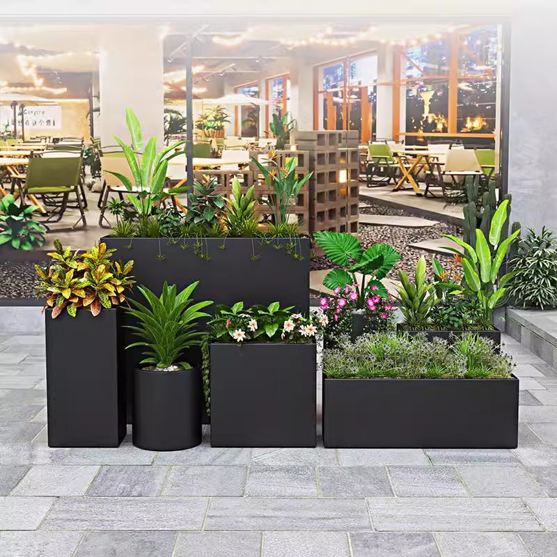Caja de hierro forjado verde al aire libre terraza terraza caja de plantación de metal al aire libre casa patio producto acabado cama de flores combinada
