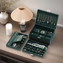 跨境绒布首饰盒带锁三层抽屉收纳盒项链手环耳钉戒指珠宝饰品盒