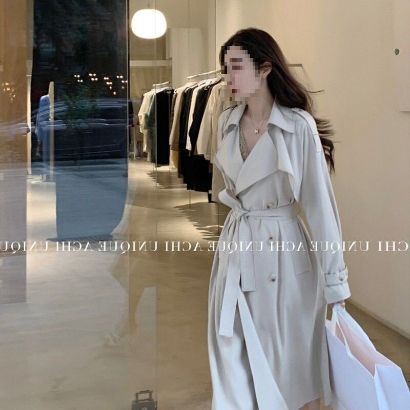 Spring and Autumn Mid-Length Textured British-Style Trench Coat for Women, Trendy Blazer for Petite Students