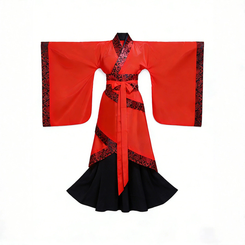 Red Han Dynasty Dance Costume for Women, Wide-Sleeved Quju Hanfu, Classical Dance Group Performance for a Land of Rituals Red Han Dynasty Dance Costume for Women, Wide-Sleeved Quju Hanfu, Classical Dance Group Performance for a Land of Rituals