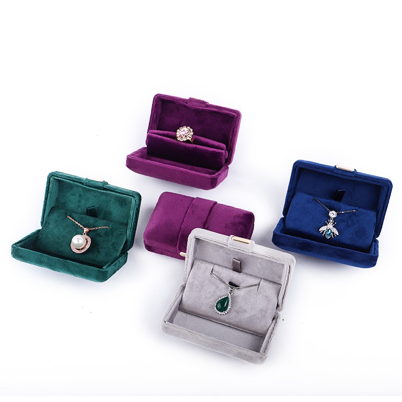 Caja de embalaje de joyería de terciopelo, colgante portátil, caja de embalaje de collar, caja de anillo de joyería ligera y compacta