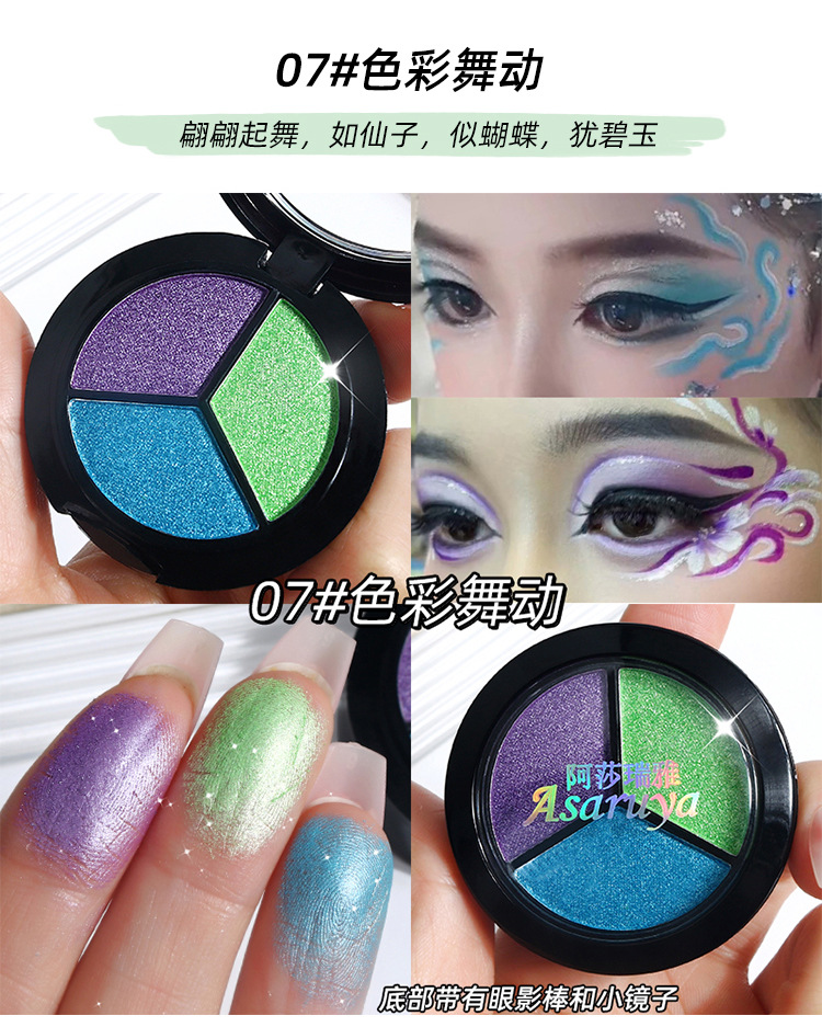 The student stage makeup with colorful eyeshadow, featuring a special blue, green, purple and pearlescent eyeshadow palette, showcases a dazzling performance of makeup undefined