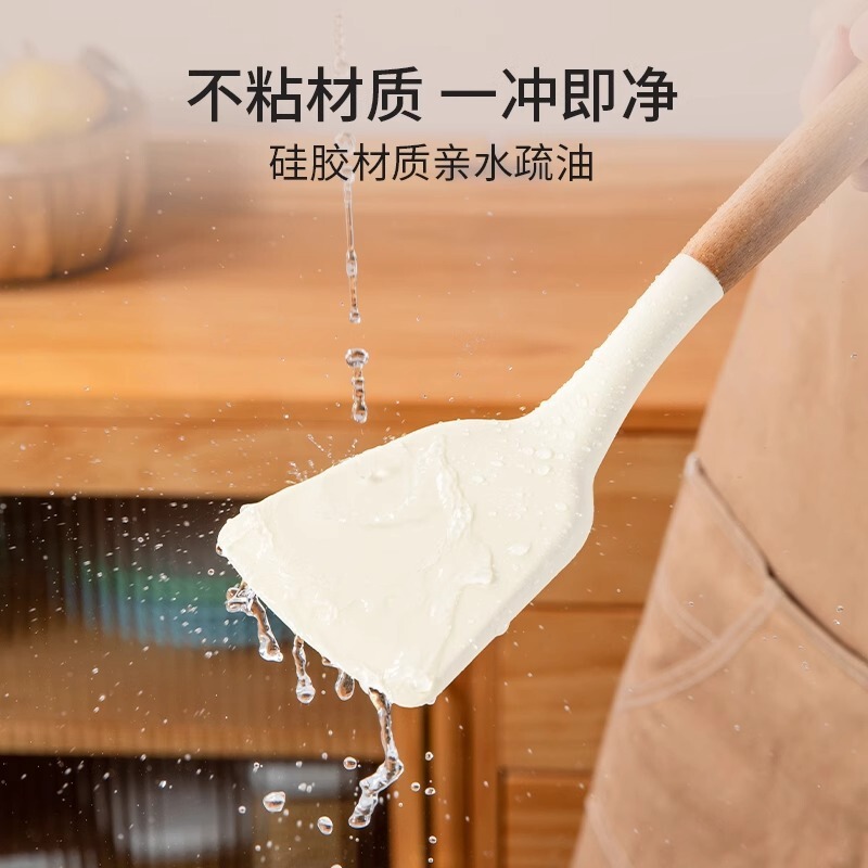キッチン3点セット、家庭料理、炒め物、掃除用耐熱木柄スプーン、こびりつきにくいスパチュラ、スプーン、フライパンスパチュラ|undefined