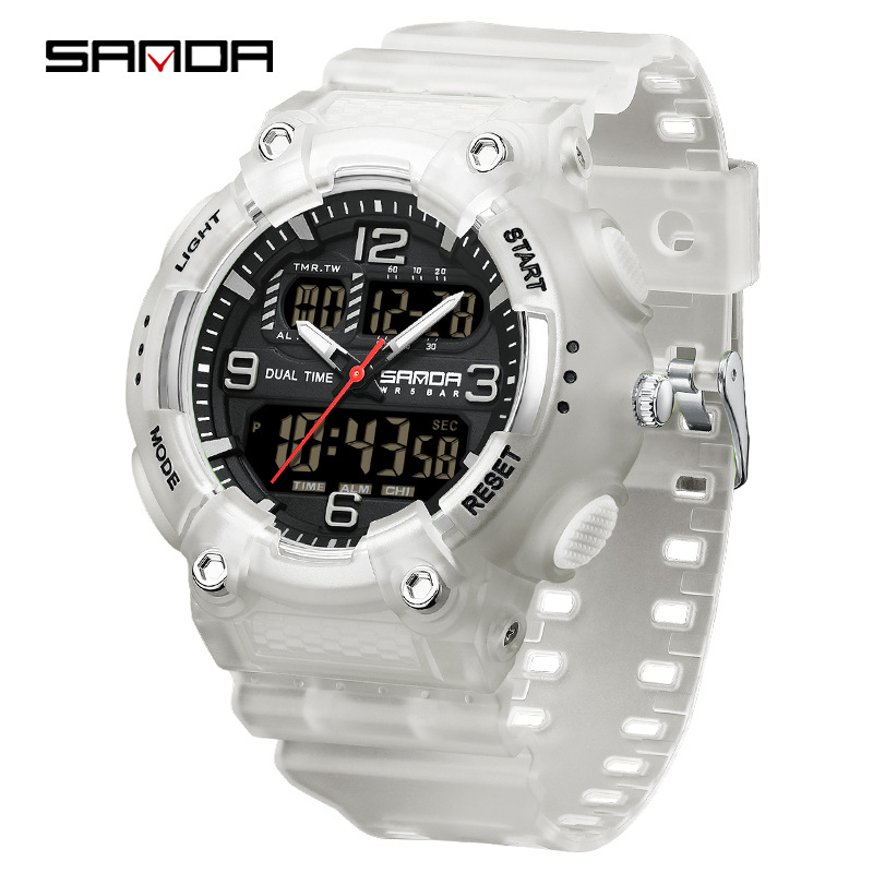 SANDA reloj juvenil de moda color contraste doble pantalla reloj multifuncional para hombres y mujeres estudiantes reloj electrónico de luz nocturna
