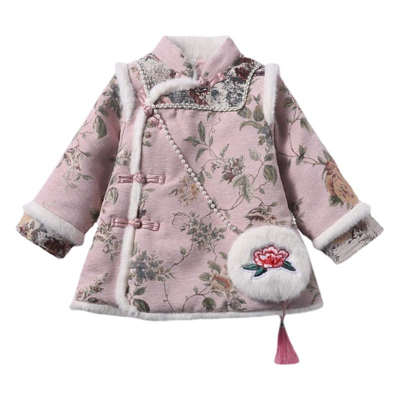 Новогодний наряд Ханьфу в китайском стиле, костюм Тан, зимнее платье-ципао для малышей, зимняя одежда для девочек на год, этнический стиль