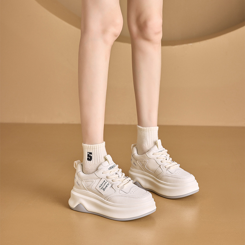 真皮厚底浅口小白鞋女2024新款爆款百搭小个子休闲内增高德训鞋