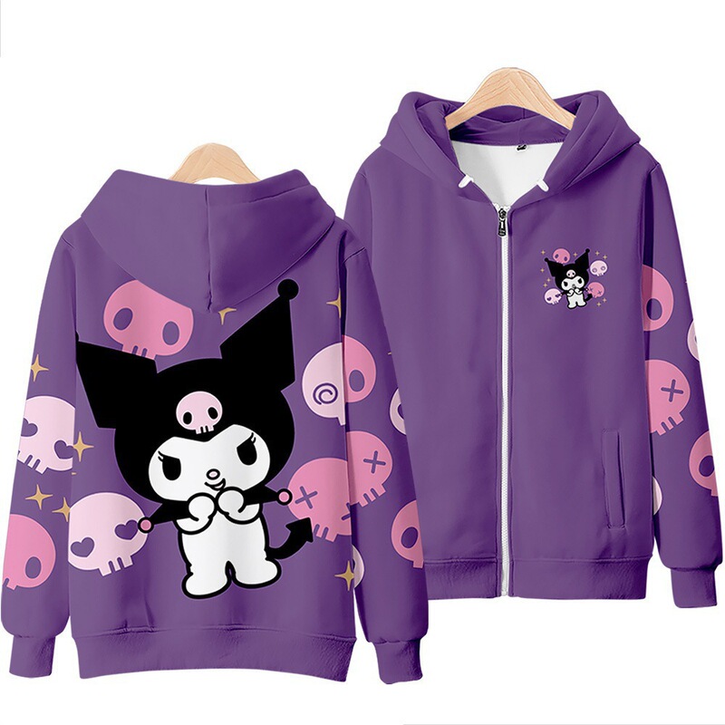 Kuromi Zipper Sweatshirt Anime Merchandise Two-Dimensional Sweet Japanese Style Jacket Cute 3D Digital Print Kuromi Zipper Sweatshirt Anime Merchandise Two-Dimensional Sweet Japanese Style Jacket Cute 3D Digital Print
