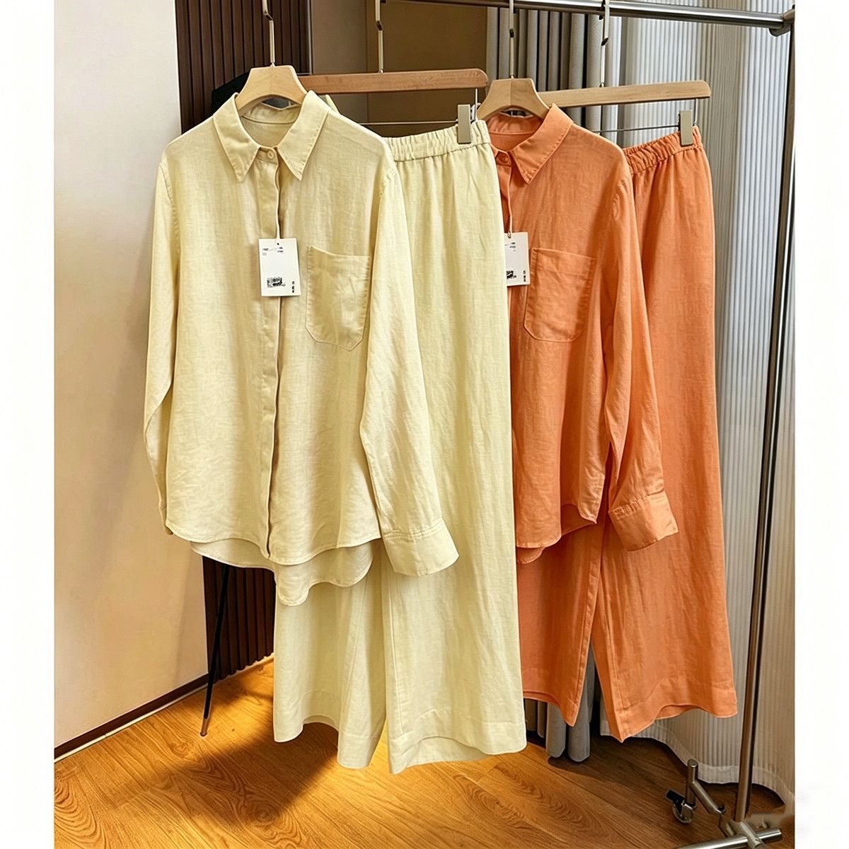Women's Cotton Linen Shirt Set Korean Style Lightweight Loose Sun Protective Top And Wide Leg Pants Two Piece Fashionable Youthful Clothing_ecoleips.com