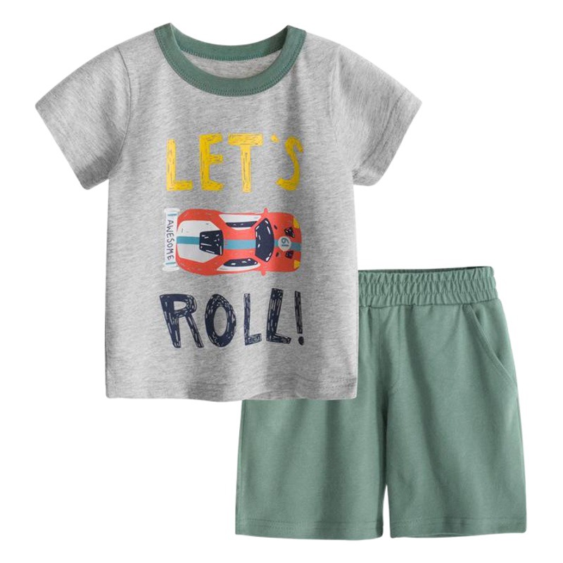 27 niños ropa de verano para niños nuevo traje para niños Camiseta de manga corta para niños pantalones intermedios conjunto de dos piezas al por mayor entrega de una pieza