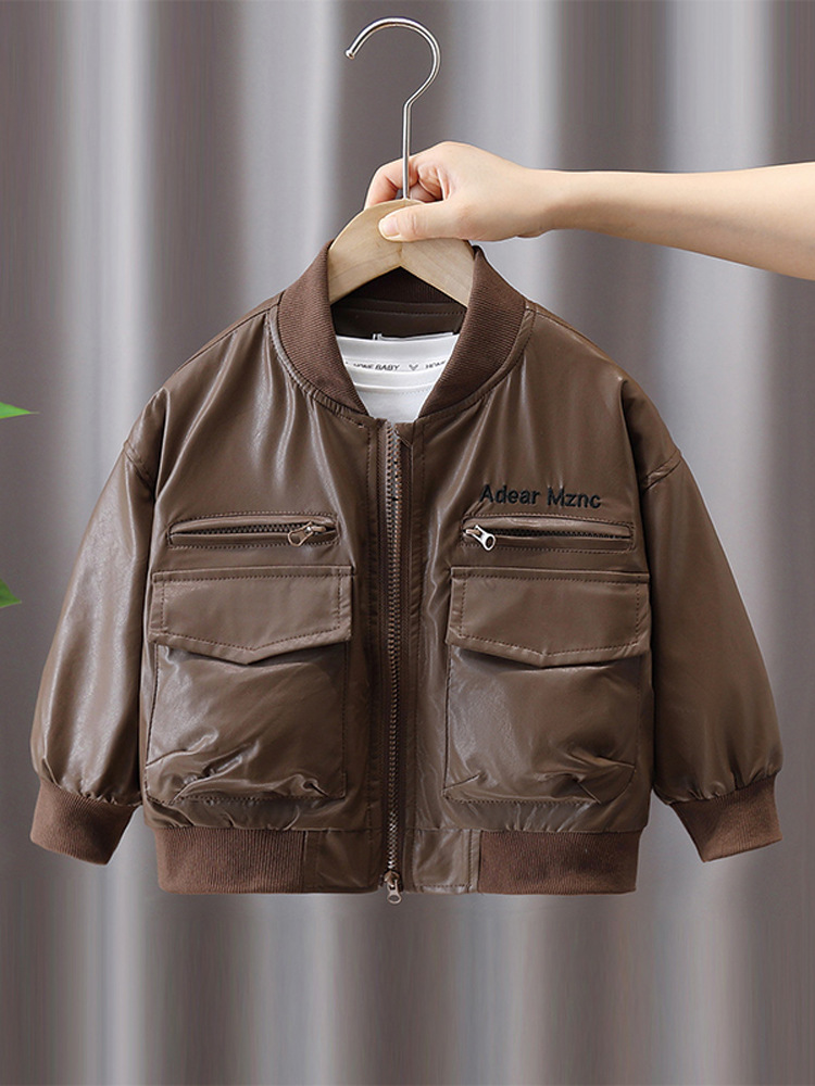 Chaqueta de Cuero para Niños 6215, Abrigo Infantil Moderno y Elegante, Modelo Nuevo Primavera-Otoño 2026, Atuendo Otoñal para Bebés, a la Moda para Niños Pequeños