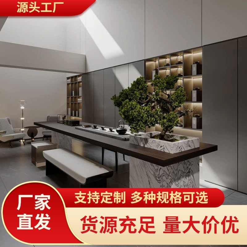 New Chinese-Style Solid Wood Slate Tea Table with a Modern High-End Feel, Suitable for High-End Tea Rooms and Offices, Made of Black Walnut Wood